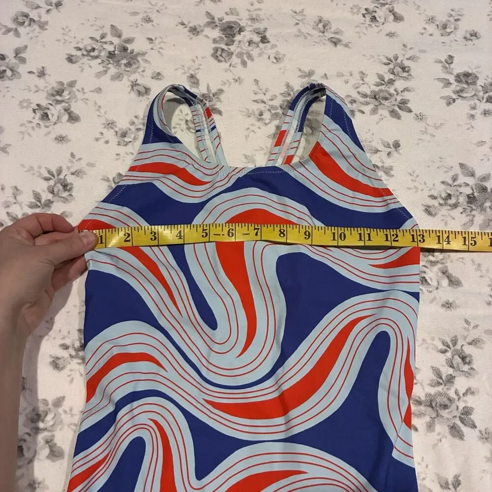 NWOT $218 Sz Medium TORY BURCH SPORT ONE-PIECE SWIMSUIT Patriotic Swirl